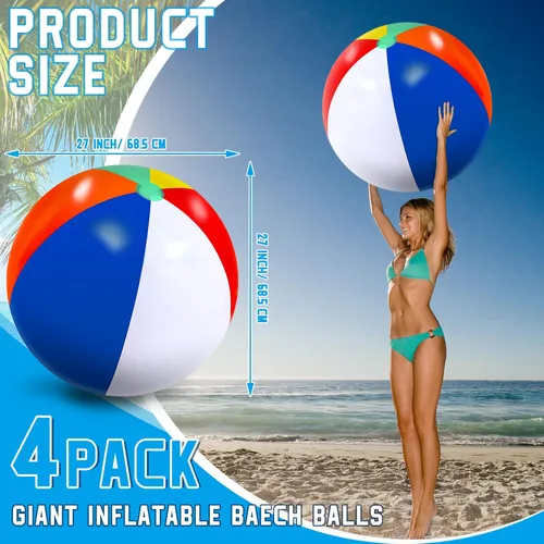 Miniatura 2 de Supervitae 4 piezas de pelota de playa gigante de 27 pulgadas, pelota de playa inflable grande, juguetes de piscina para fiesta de verano