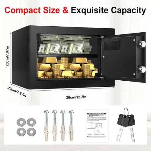 Miniatura 3 de Cajas fuertes pequeñas para uso doméstico, caja de seguridad digital con cerradura de combinación, llaves de repuesto y estante extraíble, caja
