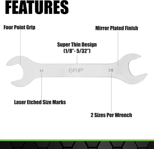 Miniatura 3 de GRIP - Juego de llaves métricas superfinas de extremo abierto, 9 piezas, grosor de 1/8 pulgadas, tamaños 0.315 x 0.354 in, 0.394 x 0.433 in, 0.472 x