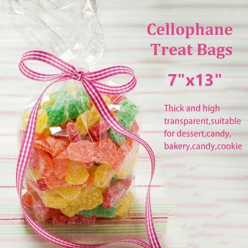 Miniatura 5 de Morepack Bolsas de celofán para golosinas, 200 bolsas de regalo de plástico transparente de 7 x 13 pulgadas con lazos giratorios, bolsas de recuerdo