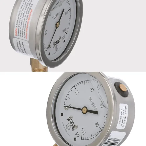 Miniatura 8 de Winters, medidor de presión de acero inoxidable 304 Serie PFQ, con escala única y relleno de líquido, con interior de metal, 0-100 psi, visualizador
