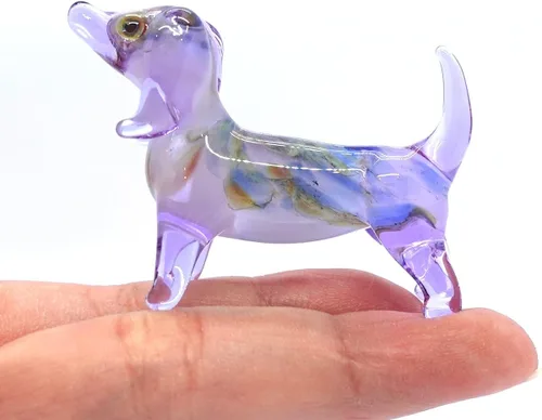 Miniatura 20 de Figuras en miniatura de perro salchicha soplado a mano, arte de animales coleccionables, regalo para decoración del hogar (4 pulgadas, azul negro)