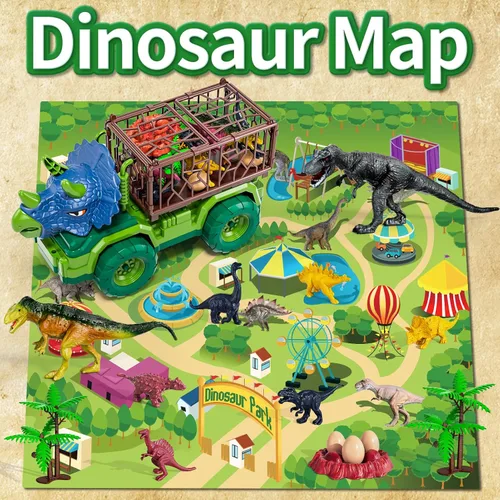 Miniatura 3 de Juguetes de dinosaurio para niños de 3 a 5 años, juego de camión de transporte de dinosaurios con 8 figuras de dinosaurio y tapete de juego, regalo