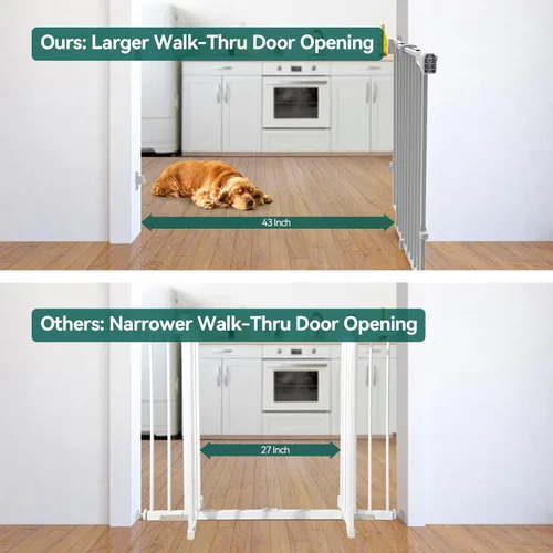 Miniatura 3 de Babelio - Puerta de seguridad para bebés para escaleras, cocina y umbrales, de 66-109 cm de ancho x 71 cm de alto, sin barra inferior Fácil Gris