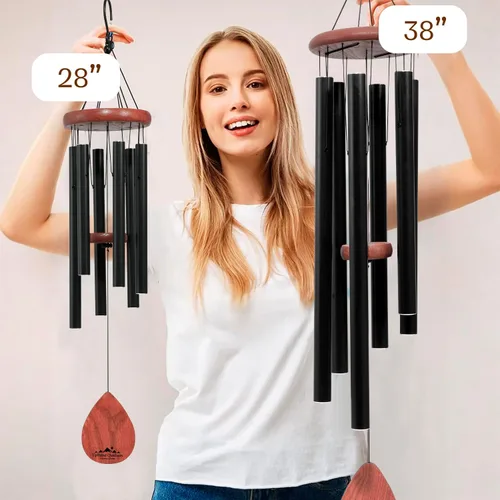 Miniatura 6 de UpBlend Campanillas de viento para regalo exterior - Carillón de viento de tono profundo con piedra decorativa - Decoración de porche y patio
