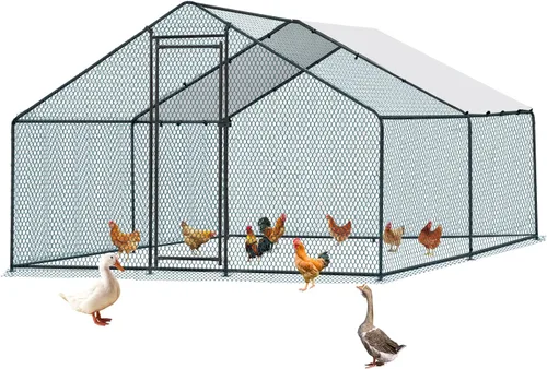 Miniatura 16 de VINGLI Gallinero grande de metal para pollos, gallinero con cubierta impermeable anti-UV, corral de pollo de alta resistencia con bloqueo de Negro