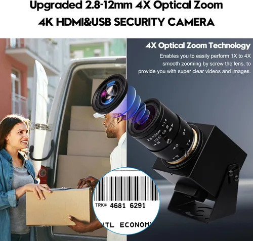 Miniatura 2 de ELP 4K USB HDMI Cámara Manual Zoom Webcam - Enfoque Variable H.264 Mini Cámara de Seguridad USB para Computadora Telescópica - 8mp IMX415 CCTV