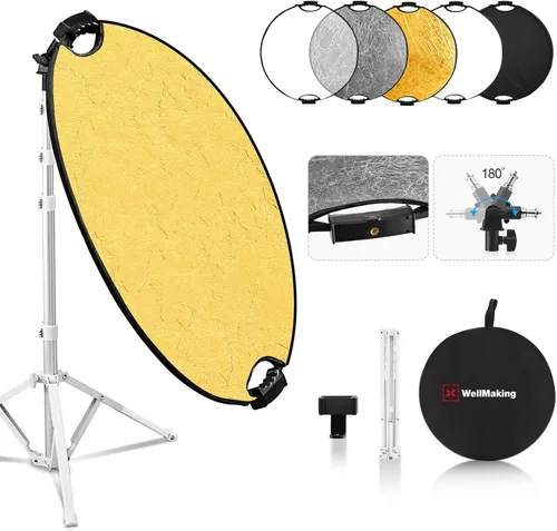WELLMAKING Reflector de fotografía de 32 pulgadas (31.5 in) plegable 5 en 1 con adaptador de inclinación, soporte portátil blanco y bolsa para