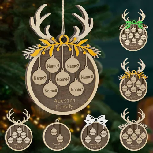 Miniatura 48 de Adornos de Navidad personalizados, familia de 1 nombre, adornos de Navidad de madera personalizados, decoración personalizada, decoración de árbol