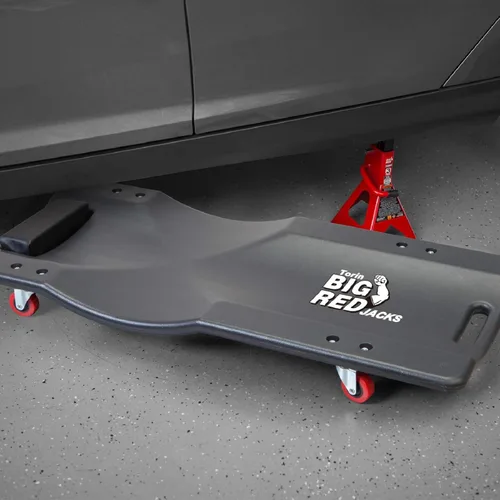 Miniatura 7 de BIG RED 36" Carretilla de taller rodante, carretilla de taller de plástico moldeado por soplado con soporte para la cabeza acolchado con 4 ruedas