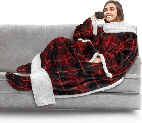 Miniatura 33 de PAVILIA Manta de forro polar con mangas, bolsillos para los pies para mujeres, hombres y adultos, manta de felpa para llevar, cálida manta