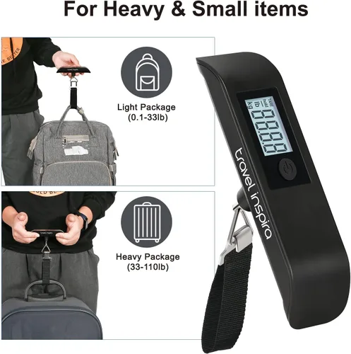 Miniatura 4 de Travel Inspira Báscula de equipaje, báscula digital de equipaje, báscula de equipaje con pantalla LCD retroiluminada, 110 libras110.2lbs, batería