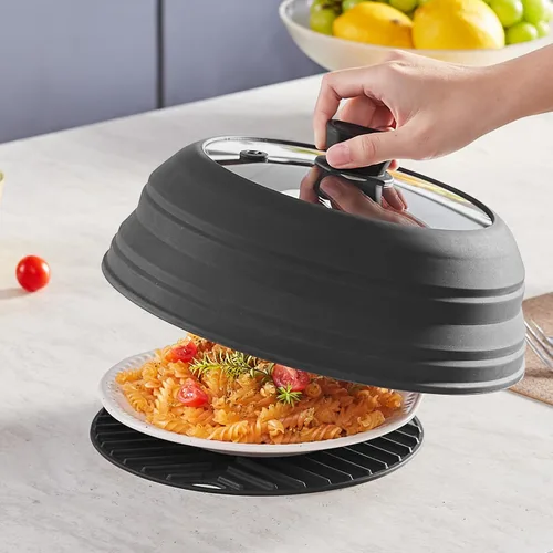 Miniatura 8 de VEVOR Cubierta y tapete para salpicaduras de microondas, tapa plegable de microondas de 10.8 pulgadas para alimentos, silicona resistente al calor