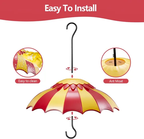 Miniatura 4 de Beserie - Bafle de comedero de pájaros de 14 pulgadas con foso de hormigas, cubierta protectora de lluvia para comedero de pájaros grande con Rojo