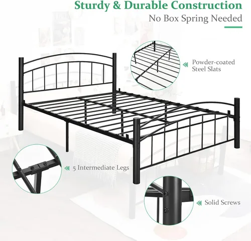 Miniatura 4 de Giantex Base de cama de metal, plataforma moderna con cabecero y estribo, base de colchón con soporte de listones de acero resistente, sin ruido