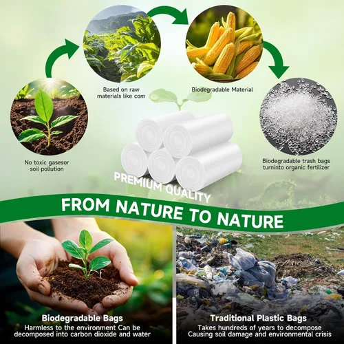 Miniatura 3 de Pequeñas bolsas de basura compostables – Mini bolsa de basura biodegradable de 1.2 galones, sin fragancia y fácil desgarre, a granel, forros