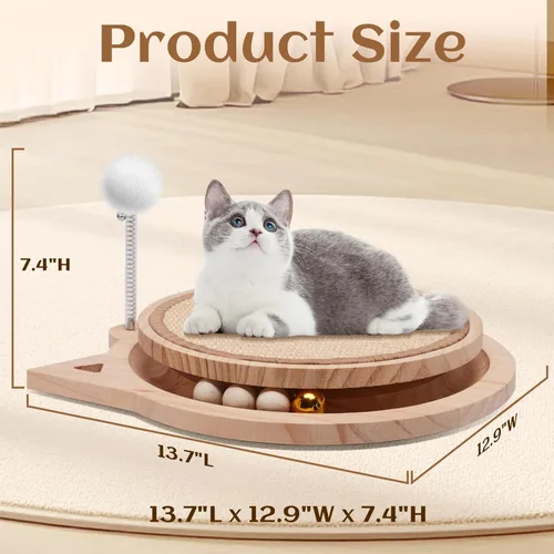 Miniatura 6 de Rascador de sisal natural para gatos, juguetes redondos para gatos de interior, juguetes interactivos con bola de resorte, juguetes para perseguir