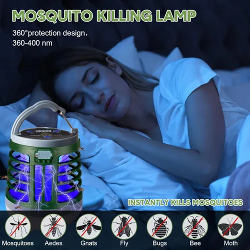 Miniatura 4 de Paquete de 2 exterminadores de insectos 3 en 1 recargable por USB, portátil, impermeable, repelente de mosquitos, linterna LED para exteriores, Verde
