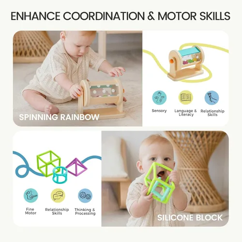 Miniatura 4 de Tiny Land Montessori - Juego de juguetes para bebés de 4 a 6 meses, kit de desarrollo de habilidades motoras de aprendizaje temprano con libro