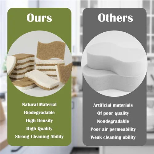 Miniatura 4 de DEBETOOL Paquete de 14 esponjas de cocina naturales, esponjas ecológicas para cocina, esponja biodegradable de celulosa y coco, esponja de limpieza
