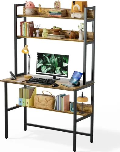 Miniatura 18 de Escritorio de computadora Aquzee con aparador, escritorio de 47" de ancho x 23.6" de profundidad con estantes, escritorio alto de oficina en casa