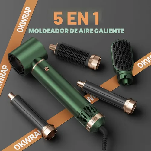 Miniatura 5 de Cepillo secador de pelo 5 en 1, juego de cepillo secador de pelo mejorado con iones negativos, rizador de aire caliente, rizador de rizos