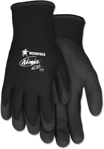 MCR Safety N9690M guantes Ninja Ice de trabajo aislantes calibre 15 de nylon negro con interior de rizo acrílico, palma y puntas de los dedos con