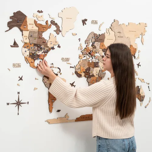 Miniatura 8 de Enjoy The Wood Mapa del mundo de madera 3D, arte de pared, decoración de pared de madera grande, idea de regalo de inauguración de la casa, idea