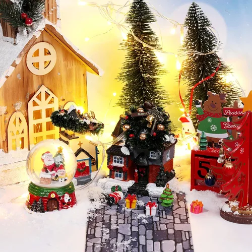 Miniatura 7 de Marspark Accesorios de pueblo navideño de 5 x 50 pulgadas, tapete de calle en miniatura de Navidad, decoración de calle y nieve para paisaje pequeño