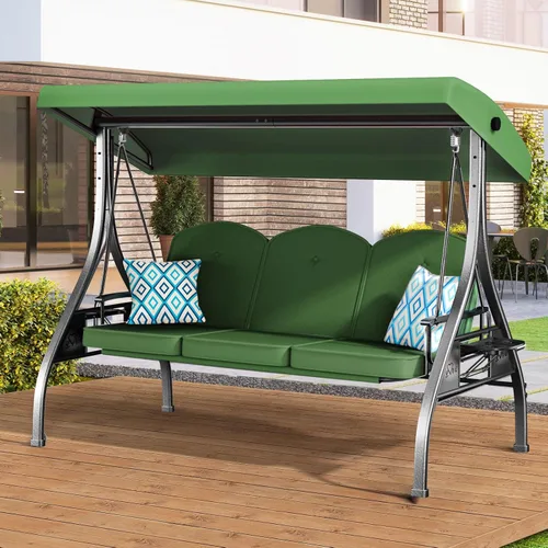 Miniatura 11 de ZZW Columpio de patio para porche al aire libre de 3 asientos con soporte de 800 libras, cama columpio convertible 2 en 1 con toldo ajustable