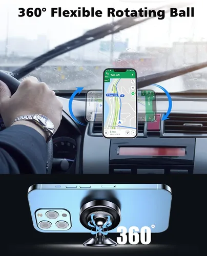 Miniatura 5 de Paquete de 2 soportes magnéticos para teléfono para automóvil, imán fuerte, soporte magnético para teléfono, rotación de 360°, imán de teléfono