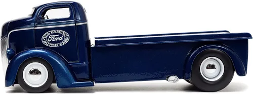 Miniatura 3 de Jada Toys Just Trucks 1:24 1947 Ford COE - Coche de cama plana fundido a presión color azul oscuro/blanco con estante para neumáticos, juguetes