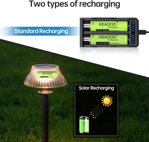 Miniatura 3 de Ni-MH - Baterías solares AA recargables de 1.2 V, precargadas, 1000 mAh, doble A, para luces solares, luces de cadena, luces de sendero
