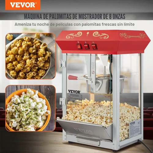 Miniatura 2 de VEVOR - Máquina comercial para hacer palomitas, hervidor de 8 oz, máquina de palomitas de 850 W para 48 tazas por tanda, máquina de palomitas
