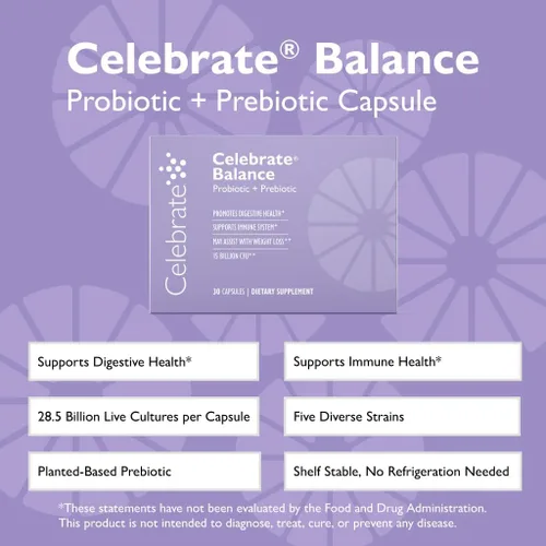 Miniatura 4 de Celebrate Vitamins Balance Probiotic + Prebiotic - Suplemento diario post cirugía bariátrica para mujeres y hombres, 28.5 mil millones de UFC, apoya
