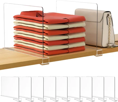 Miniatura 23 de HBlife 12 piezas de divisores de estante de acrílico transparente, organizador vertical de bolsos para armario, perfecto para suéteres, camisas