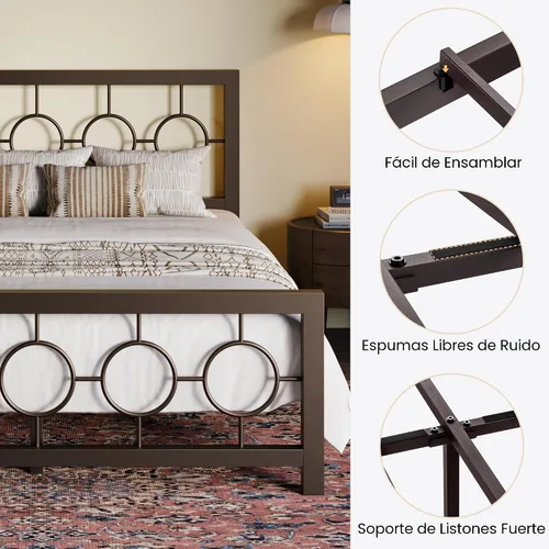 Miniatura 6 de SHA CERLIN Marco de cama de metal tamaño Queen con cabecero y pie de cama de diseño circular vintage, no requiere somier, fácil montaje, sin ruido