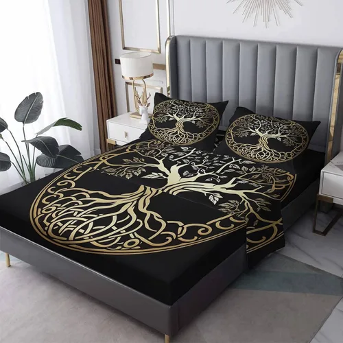 Miniatura 9 de Juego de sábanas de tamaño individual con diseño de árbol de la vida, sábanas de microfibra suave y bolsillo profundo, sábanas y fundas de almohada