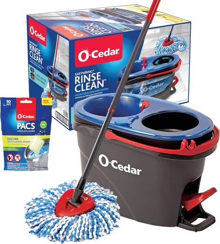 O-Cedar RinseClean Mopa giratoria de microfibra y sistema de limpieza de suelos con cubo con Citrus Pac (Paquete de variedad)