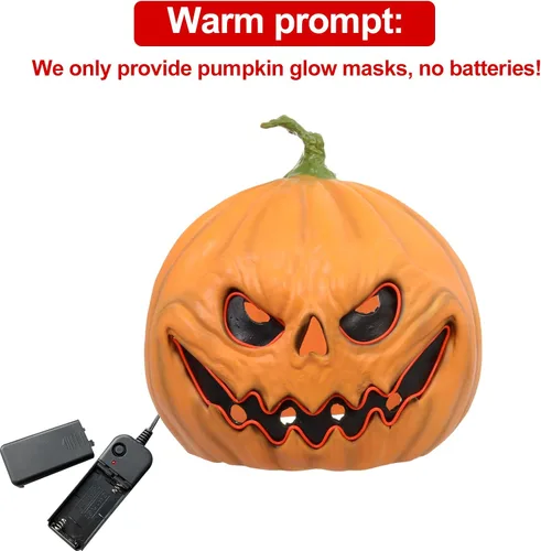 Miniatura 5 de HugOutdoor Máscara de calabaza aterradora de Halloween, mascarada, cosplay, luz LED, calabaza de látex, máscara de cabeza completa para fiesta