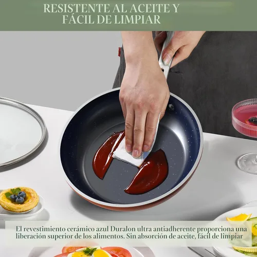 Miniatura 7 de Nuwave Healthy Duralon - Juego de utensilios de cocina antiadherentes de cerámica azul, resistentes a los arañazos, sin PFAS, aptos para Cobre