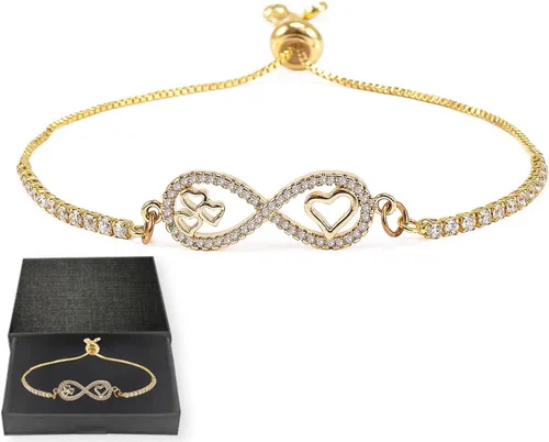 Miniatura 6 de Pulsera con dije de corazón infinito, pulsera de corazón de amor para mujer, 14 quilates de circonita cúbica, ajustable, pulsera de cadena de tenis