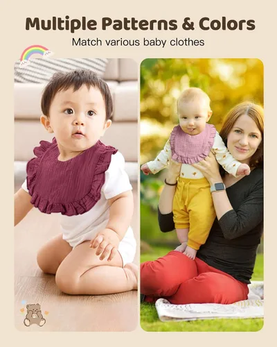 Miniatura 6 de Lictin Juego de 8 baberos de muselina para bebé - Baberos tipo bandana para babeo y dentición, de algodón unisex Cálido