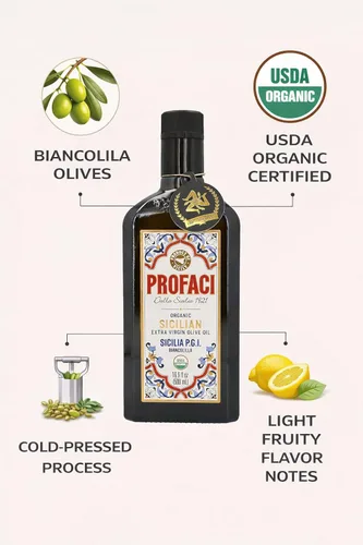 Miniatura 4 de Profaci Aceite de oliva virgen extra orgánico siciliano, 16.9 onzas líquidas, aceitunas 100% biancolilla, AOVE italiano prensado en frío, origen