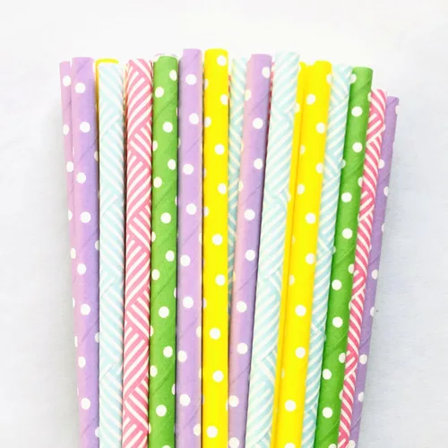 Miniatura 32 de 100 pajitas de papel mixtas para fiestas, color negro, rosa claro, azul, rojo, dorado, con lunares, burbujas, para cumpleaños, baby shower, boda