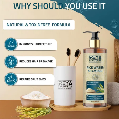 Miniatura 5 de Champú de agua de arroz para cabello con aceite de rosa mosqueta, 6.8 fl oz (6.76 onzas) de agua de arroz para el crecimiento del cabello y cabello