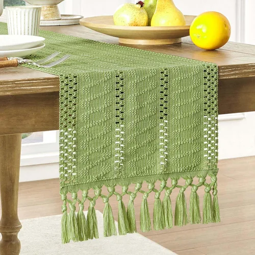 Miniatura 17 de ZeeMart Camino de mesa bohemio estilo macramé, caminos de mesa blancos de 108 pulgadas de largo, decoración del hogar tejido de granja, 12 x 108