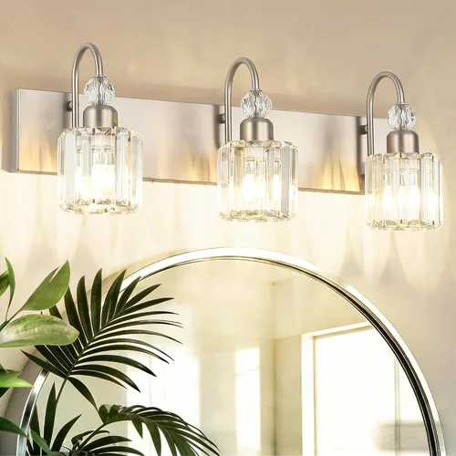 Miniatura 22 de Ralbay - Luces LED modernas de tocador para baño de 5 luces, luces de tocador de cristal sobre espejo, lámparas modernas de tocador para baño