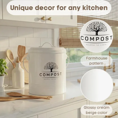 Miniatura 4 de Perfnique Contenedor de compost de cocina, contenedor de compostaje para encimera de 1.3 galones con tapa, cubo de compost interior incluye forro