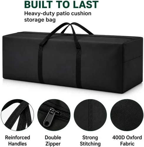 Miniatura 5 de Bolsa de almacenamiento para cojines 420D impermeable de 68 pulgadas de largo, rectangular, para exteriores, bolsa de almacenamiento para cojines